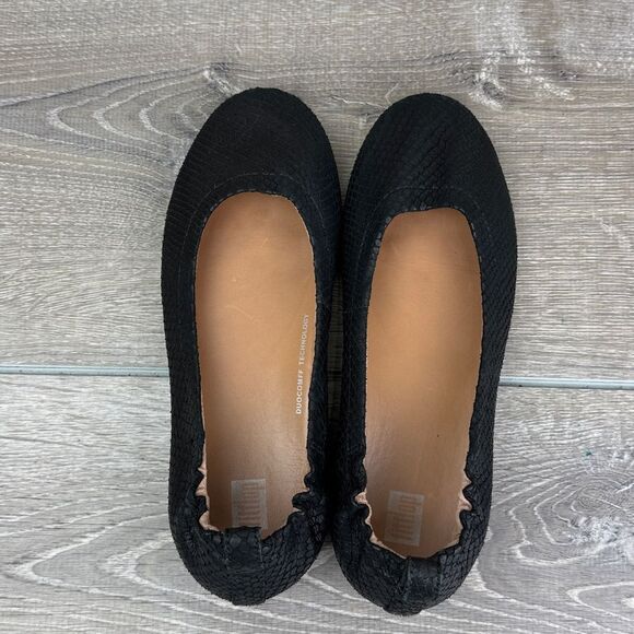 Fitflop Allegro Women’s Sz 7 Black Leather Snake Embossed Slip On Ballet Flats - Picture 5 of 10